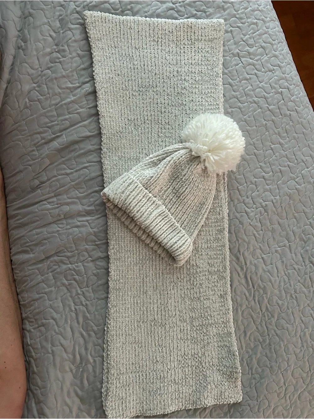 Cozy Cream Knit Pom Beanie & Scarf Set